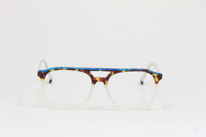 BF NUKE N10 AVIATOR RECTANGULAR  EYEGLASS TRIPLE TONE BLUE TORTOISE  SEMI TRANSPARENT WHITE EYEGLASSES